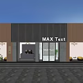 Modern Storefront with MAX Text Signboard Glass Front Entrance Trees and Paved Ground