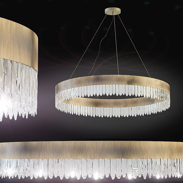 Modern Round Crystal Chandelier With Metal Frame And Hanging Decorative Lights 3d model 