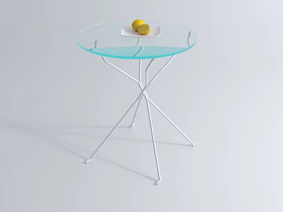 Teal Glass Tea Table with White Metal Cross Legs and White Plate Two Yellow Lemons 3d model