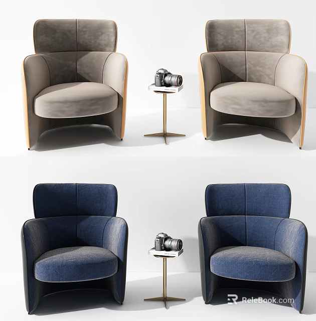 Leisure Sofa Set Featuring Light Gray and Dark Blue Armchairs with Side Table and Camera 3d model