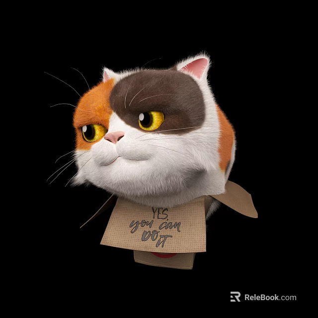 Cartoon Reptile Character With Brown White Orange Head Yellow Eyes And Motivational Tag 3d model