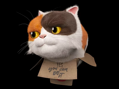 Cartoon Reptile Character With Brown White Orange Head Yellow Eyes And Motivational Tag 3d model