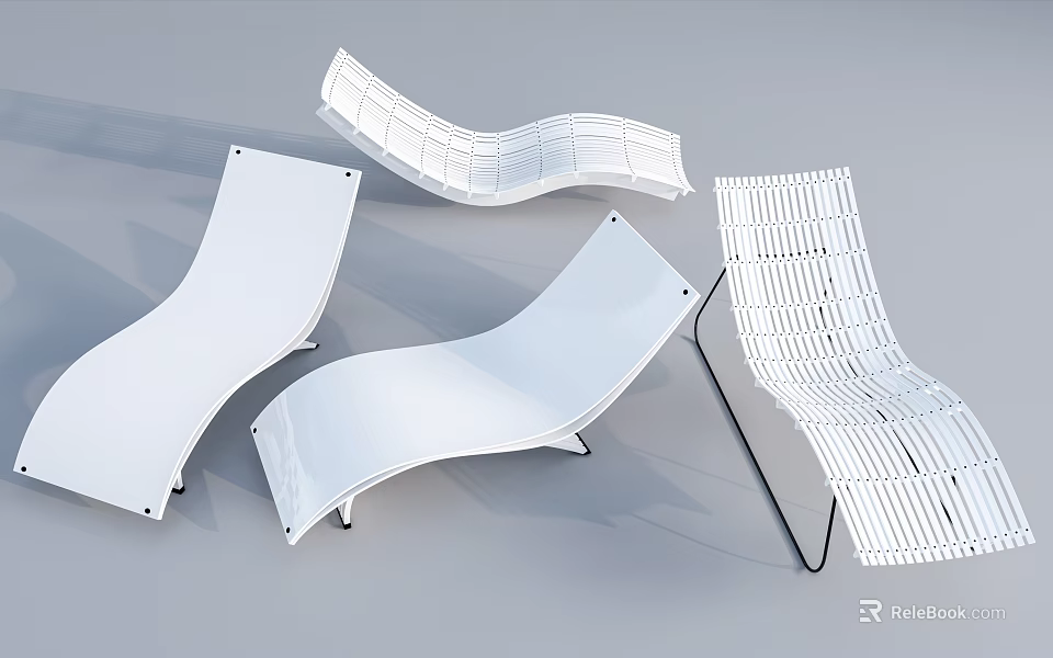 Modern White Lounge Chairs With Curved Design And Woven Patterns For Outdoor Patio 3d model 