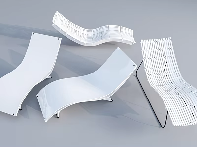 Modern White Lounge Chairs With Curved Design And Woven Patterns For Outdoor Patio 3d model