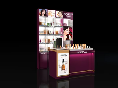 Elegant Cosmetics Display Shelves Featuring SOFTY Brand Products And Model 3d model