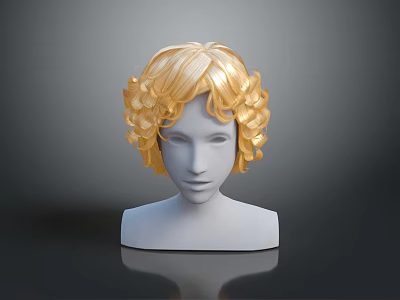 Game and Movie Character 3D Head Model With Golden Curly Hair And White Features 3d model