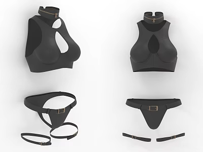 Women's Black Lingerie Set with Top Bottom Metal Buckle and Strap Details 3d model
