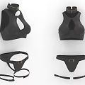 Women's Black Lingerie Set with Top Bottom Metal Buckle and Strap Details