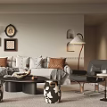 Modern Living Dining Room Interior With Sofa Coffee Table Wall Art Floor Lamp And Decorative Plants