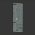 Tall Industrial Style Metal Cabinet With Distressed Texture And Open Shelf Design