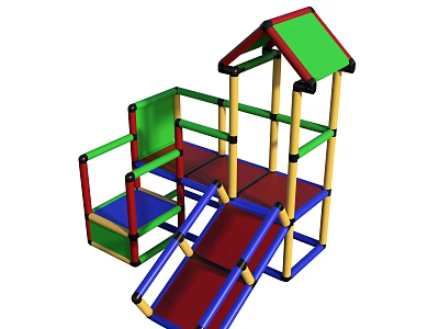 Colorful Children's Playground Area With Slide Playhouse Structure And Colorful Frame 3d model
