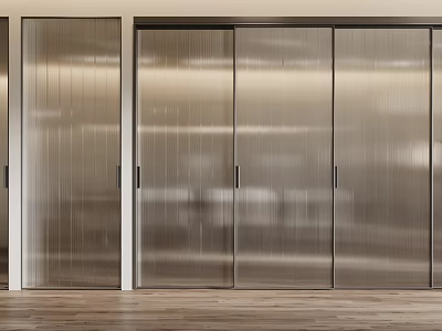 Modern Interior Sliding Doors Featuring Ribbed Glass And Metal Frames Design 3d model