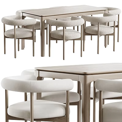 Modern Wooden Table And Chair Set With Light Upholstered Seats And Minimalist Design 3d model