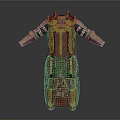Ancient Battle Armor With Red Cape Golden Shoulder Decor And Ornate Details