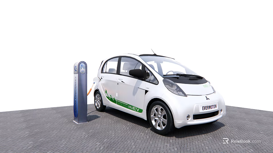 White Electric Car Parked at Charging Station for Eco Friendly Driving 3d model 
