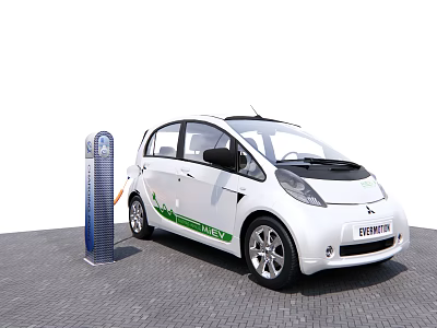 White Electric Car Parked at Charging Station for Eco Friendly Driving 3d model