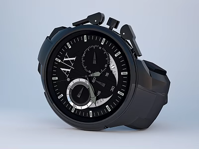 Black Modern Wristwatch Dial Design With Roman Numerals Multiple Subdials And Metallic Case 3d model