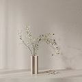 Indoor Potted Plant Decoration With Light Colored Vase Green Leaf Branches And Scattered Leaves