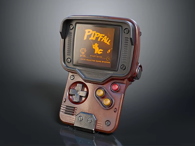 Retro Handheld Game Console With PUFFALL Screen And Vintage Entertainment Electronics Design 3d model