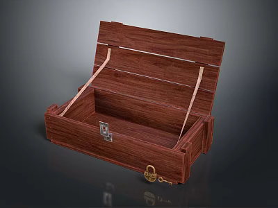 Vintage Wooden Storage Box With Open Lid Divided Compartments And Metal Lock 3d model