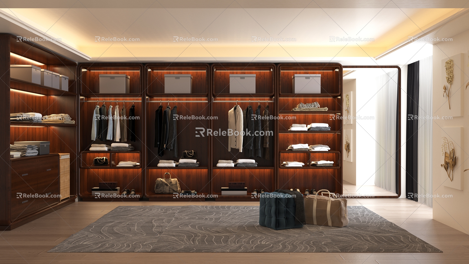 Cloakroom Chinese-style Cloakroom Solid Wood Wardrobe Modern Wardrobe Bedroom Master Bedroom Development Cloakroom Redwood Cloakroom Redwood 3d model