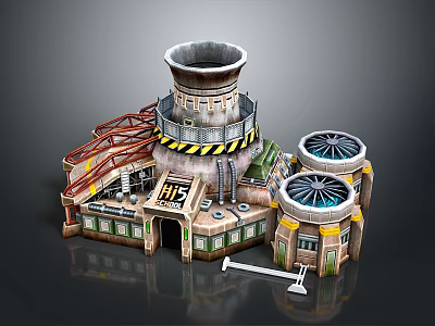 Industrial Facility Model Featuring Tower Structure Domed Buildings Unit 15 And Metal Pipes 3d model