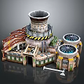 Industrial Facility Model Featuring Tower Structure Domed Buildings Unit 15 And Metal Pipes