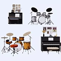 Colorful Instruments and Art Supplies with Piano Drum Set and Painting Tools