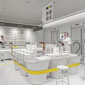 Modern Beauty Hair Salon Interior With White Counter Yellow Accents And Product Displays