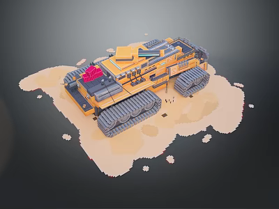 Yellow Tracked Engineering Vehicle with Red Front Component on Sandy Ground 3d model