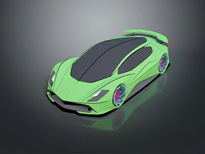 Green Sports Car With Sleek Modern Design Unique Wheels And Aerodynamic Body 3d model