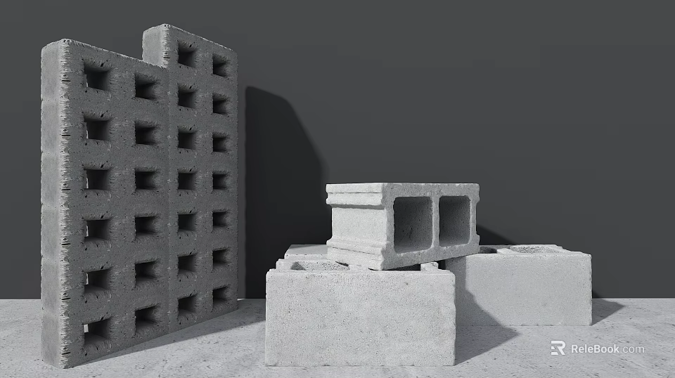 Hollow Concrete Blocks Stacked For Building Wall Structure And Construction Use 3d model