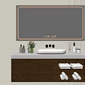 Bathroom Vanity Cabinet with Mirror Sink Towels Flowers and Skincare Products