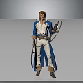 Red Haired Adventurer In Blue Coat With Wolf Companion And Whip Sword Equipment