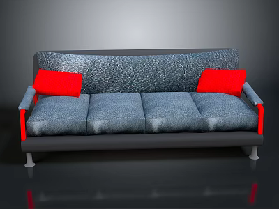 Gray Four Seat Sofa With Red Armrests And Red Cushions Textured Surface Modern Design 3d model