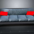 Gray Four Seat Sofa With Red Armrests And Red Cushions Textured Surface Modern Design