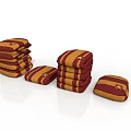 Stacked Maroon And Yellow Striped Household Items With Emblem And Soft Texture