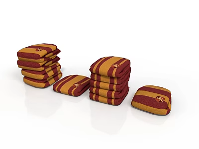 Stacked Maroon And Yellow Striped Household Items With Emblem And Soft Texture 3d model