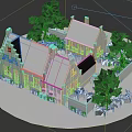 Traditional Architecture Model Featuring Red Tiled Roofs Brick Walls Enclosed Courtyard And Green Grass