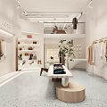Modern Clothing Store Interior With Hanging Apparel Shelves And Display Racks