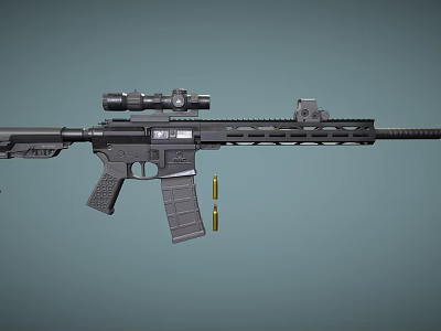 Modern Tactical Rifle With Scope Magazine Barrel And Ammunition Bullets 3d model