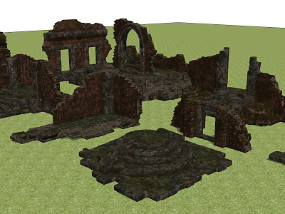 Ancient Stone Ruins With Arched Openings Moss Covered Steps And Blocks 3d model