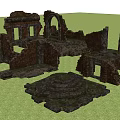 Ancient Stone Ruins With Arched Openings Moss Covered Steps And Blocks 3d model