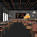Modern Hot Pot Restaurant Interior Design With Dining Tables Chairs Hanging Lights And City View