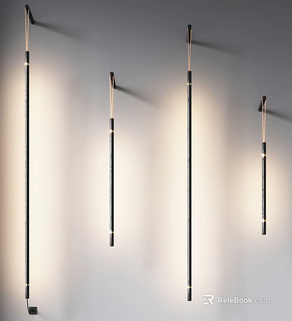 Modern Slim Black Gold Wall Sconces Mounted On White Wall For Ambient Lighting 3d model 