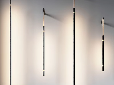 Modern Slim Black Gold Wall Sconces Mounted On White Wall For Ambient Lighting 3d model