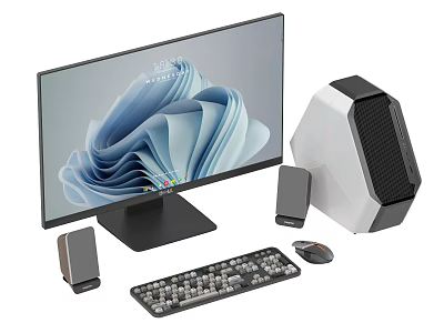 Modern Desktop Computer Setup With Monitor Tower Keyboard Mouse And Speakers 3d model