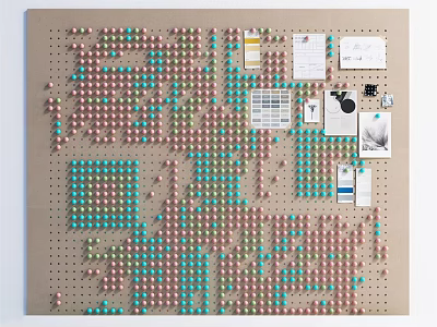 Creative Wall Decor With Pegboard Featuring Colorful Push Pins Arranged Patterns And Papers 3d model