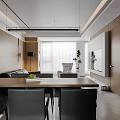 Modern Living and Dining Room Interior With Leather Sofa Coffee Table Dining Chairs and Wall Artwork