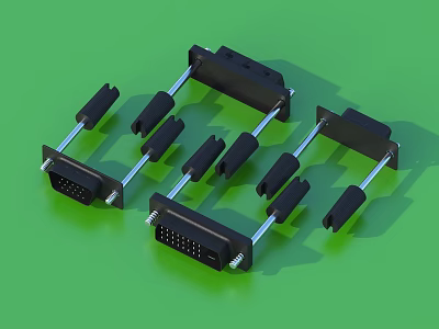 Black Electronic Connector Accessories With Various Shapes And Sizes On Green Background 3d model